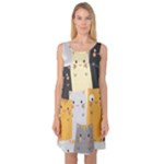 Seamless Pattern Cute Cat Cartoons Sleeveless Satin Nightdress