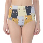 Seamless Pattern Cute Cat Cartoons Classic High-Waist Bikini Bottoms