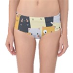 Seamless Pattern Cute Cat Cartoons Mid-Waist Bikini Bottoms