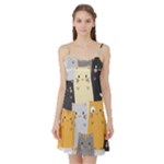Seamless Pattern Cute Cat Cartoons Satin Night Slip