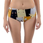 Seamless Pattern Cute Cat Cartoons Reversible Mid-Waist Bikini Bottoms