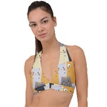 Seamless Pattern Cute Cat Cartoons Halter Plunge Bikini Top