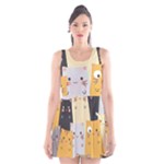 Seamless Pattern Cute Cat Cartoons Scoop Neck Skater Dress