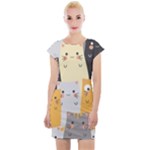 Seamless Pattern Cute Cat Cartoons Cap Sleeve Bodycon Dress
