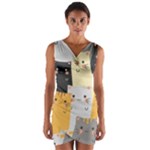Seamless Pattern Cute Cat Cartoons Wrap Front Bodycon Dress