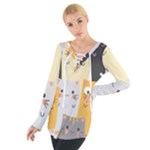 Seamless Pattern Cute Cat Cartoons Tie Up T-Shirt