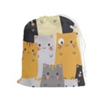 Seamless Pattern Cute Cat Cartoons Drawstring Pouch (XL)