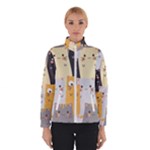 Seamless Pattern Cute Cat Cartoons Women s Bomber Jacket