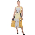 Seamless Pattern Cute Cat Cartoons Midi Tie-Back Chiffon Dress