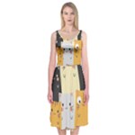 Seamless Pattern Cute Cat Cartoons Midi Sleeveless Dress