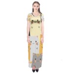 Seamless Pattern Cute Cat Cartoons Short Sleeve Maxi Dress