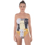 Seamless Pattern Cute Cat Cartoons Tie Back One Piece Swimsuit