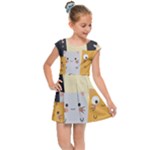 Seamless Pattern Cute Cat Cartoons Kids  Cap Sleeve Dress