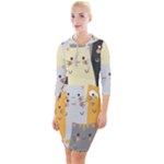 Seamless Pattern Cute Cat Cartoons Quarter Sleeve Hood Bodycon Dress
