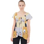 Seamless Pattern Cute Cat Cartoons Lace Front Dolly Top