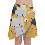 Seamless Pattern Cute Cat Cartoons Chiffon Wrap Front Skirt