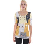 Seamless Pattern Cute Cat Cartoons Wide Neckline T-Shirt