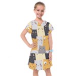 Seamless Pattern Cute Cat Cartoons Kids  Drop Waist Dress