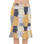 Seamless Pattern Cute Cat Cartoons Short Mermaid Skirt