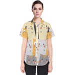 Seamless Pattern Cute Cat Cartoons Women s Short Sleeve Shirt