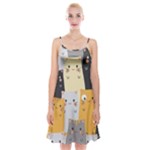 Seamless Pattern Cute Cat Cartoons Spaghetti Strap Velvet Dress