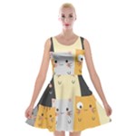 Seamless Pattern Cute Cat Cartoons Velvet Skater Dress