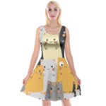 Seamless Pattern Cute Cat Cartoons Reversible Velvet Sleeveless Dress