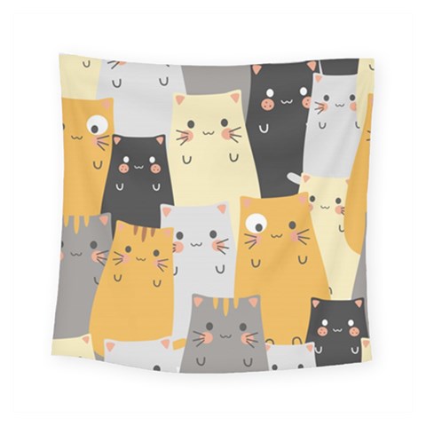 Seamless Pattern Cute Cat Cartoons Square Tapestry (Small) from ArtsNow.com