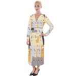 Seamless Pattern Cute Cat Cartoons Velvet Maxi Wrap Dress