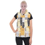 Seamless Pattern Cute Cat Cartoons Women s Button Up Vest