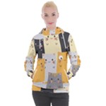 Seamless Pattern Cute Cat Cartoons Women s Hooded Pullover
