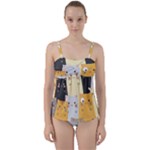 Seamless Pattern Cute Cat Cartoons Twist Front Tankini Set
