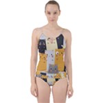 Seamless Pattern Cute Cat Cartoons Cut Out Top Tankini Set
