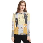 Seamless Pattern Cute Cat Cartoons Women s Long Sleeve Rash Guard