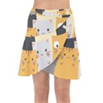 Seamless Pattern Cute Cat Cartoons Wrap Front Skirt