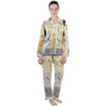 Seamless Pattern Cute Cat Cartoons Women s Long Sleeve Satin Pajamas Set	
