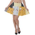 Seamless Pattern Cute Cat Cartoons Velvet Skater Skirt