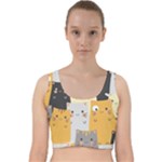 Seamless Pattern Cute Cat Cartoons Velvet Racer Back Crop Top
