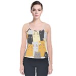 Seamless Pattern Cute Cat Cartoons Velvet Spaghetti Strap Top