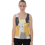 Seamless Pattern Cute Cat Cartoons Velvet Tank Top