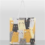 Seamless Pattern Cute Cat Cartoons Full Print Rope Handle Tote (Large)