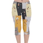 Seamless Pattern Cute Cat Cartoons Velvet Capri Leggings 