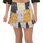 Seamless Pattern Cute Cat Cartoons Fishtail Mini Chiffon Skirt