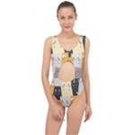 Seamless Pattern Cute Cat Cartoons Center Cut Out Swimsuit