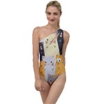 Seamless Pattern Cute Cat Cartoons To One Side Swimsuit