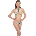 Seamless Pattern Cute Cat Cartoons Cross Front Halter Bikini Set