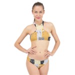 Seamless Pattern Cute Cat Cartoons High Neck Bikini Set