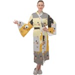 Seamless Pattern Cute Cat Cartoons Maxi Velvet Kimono