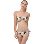 Seamless Pattern Cute Cat Cartoons Twist Bandeau Bikini Set
