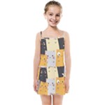 Seamless Pattern Cute Cat Cartoons Kids  Summer Sun Dress